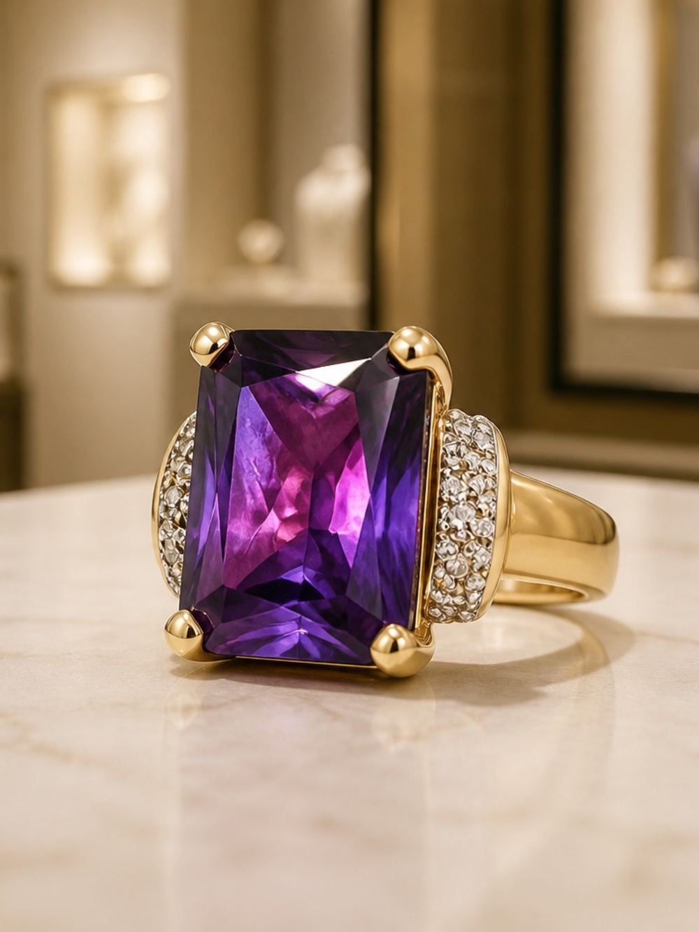 Gold Washed Sterling Sapphire Ring Sz 5